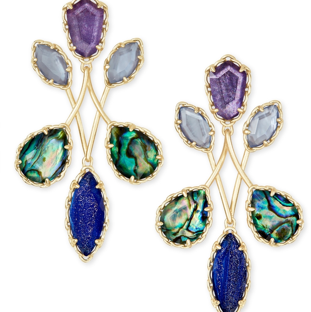 Gwenyth Gold Statement Earrings In Purple Mix